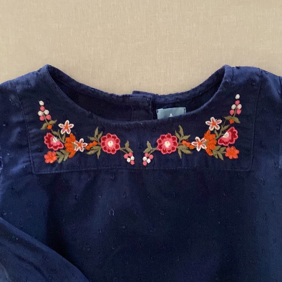 Baby Gap Navy Blue Textured Embroidered Floral Blouse 4 Years - Picture 3 of 8